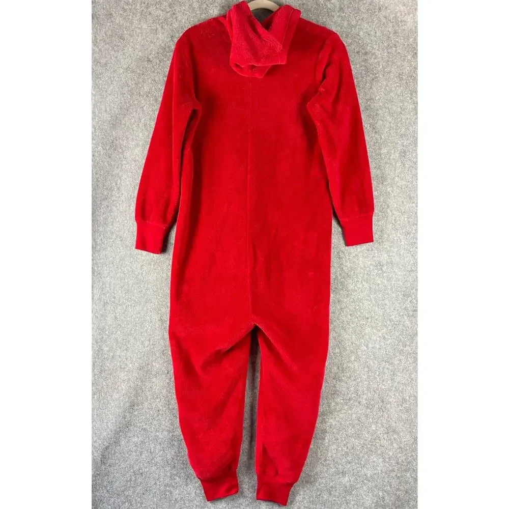 Abercrombie Fitch Kids One Piece Pajama 15/16 Red Hooded Moose‎ Cozy Christmas